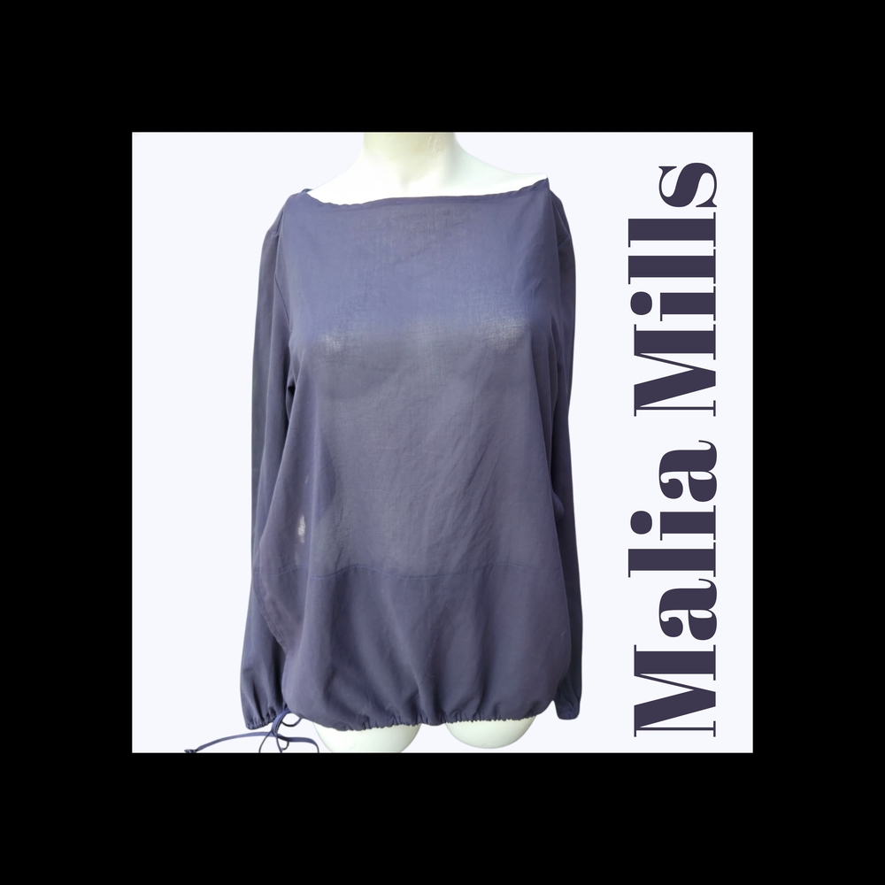 Malia Mills Sheer Navy Boho Long Sleeve Tie‑Side Blouse OS NWT